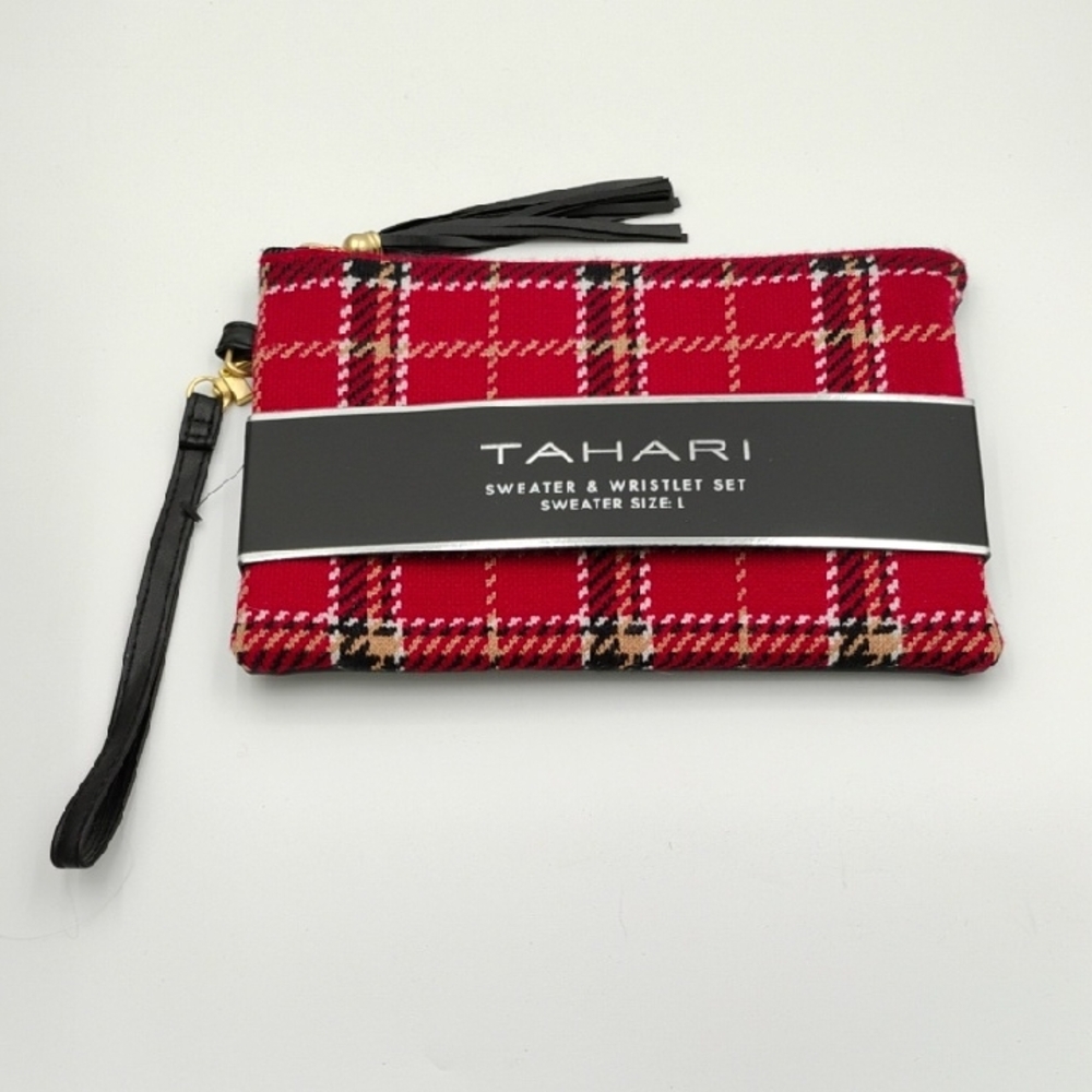 Tahari Red and Black Plaid Wristlet
